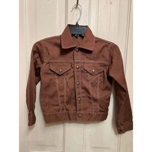 VTG 80s Boys Sz 12 Brown Denim Western Style Jacket w Contrast Stitching Sears